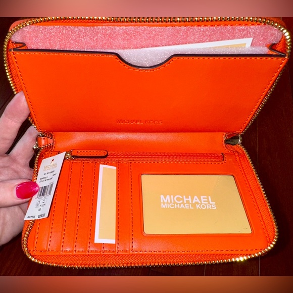 Michael Kors Vibrant Woven Leather Orange Jet Set Travel Case - Picture 9 of 11